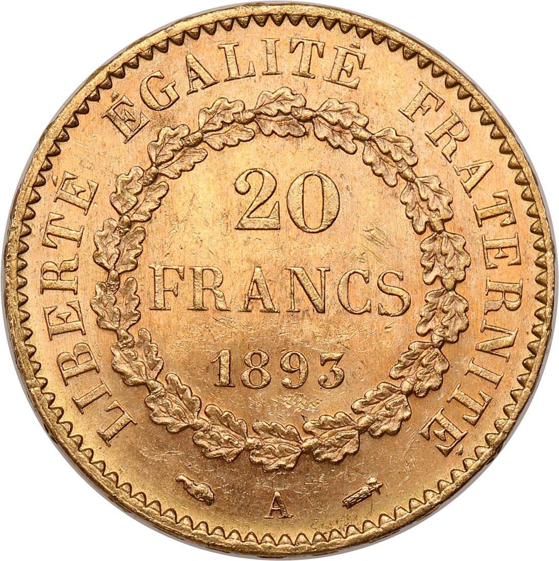 Francja 20 franków 1893 A st.1/1-