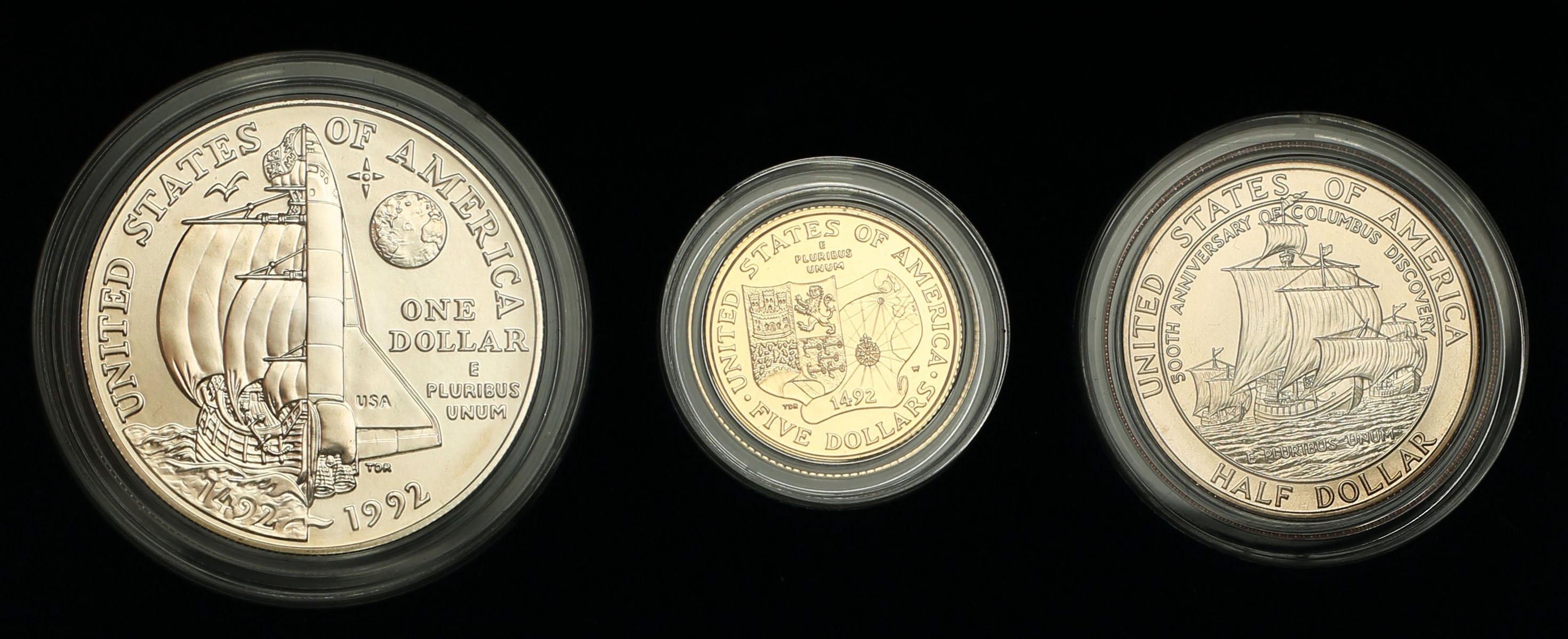 USA. 1/2 - 5 dolarów 1992 - Columbus 400. lecie ZŁOTO + srebro