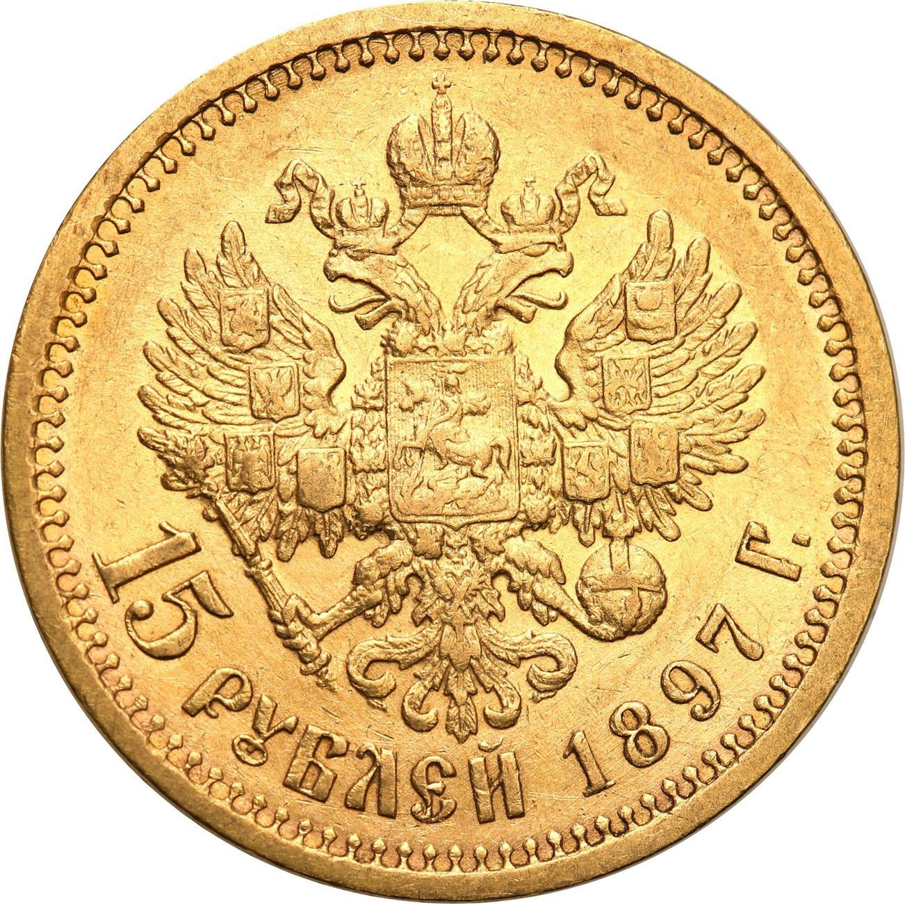 Rosja. Mikołaj II. 15 rubli 1897 СПБ АГ, Petersburg, typ I