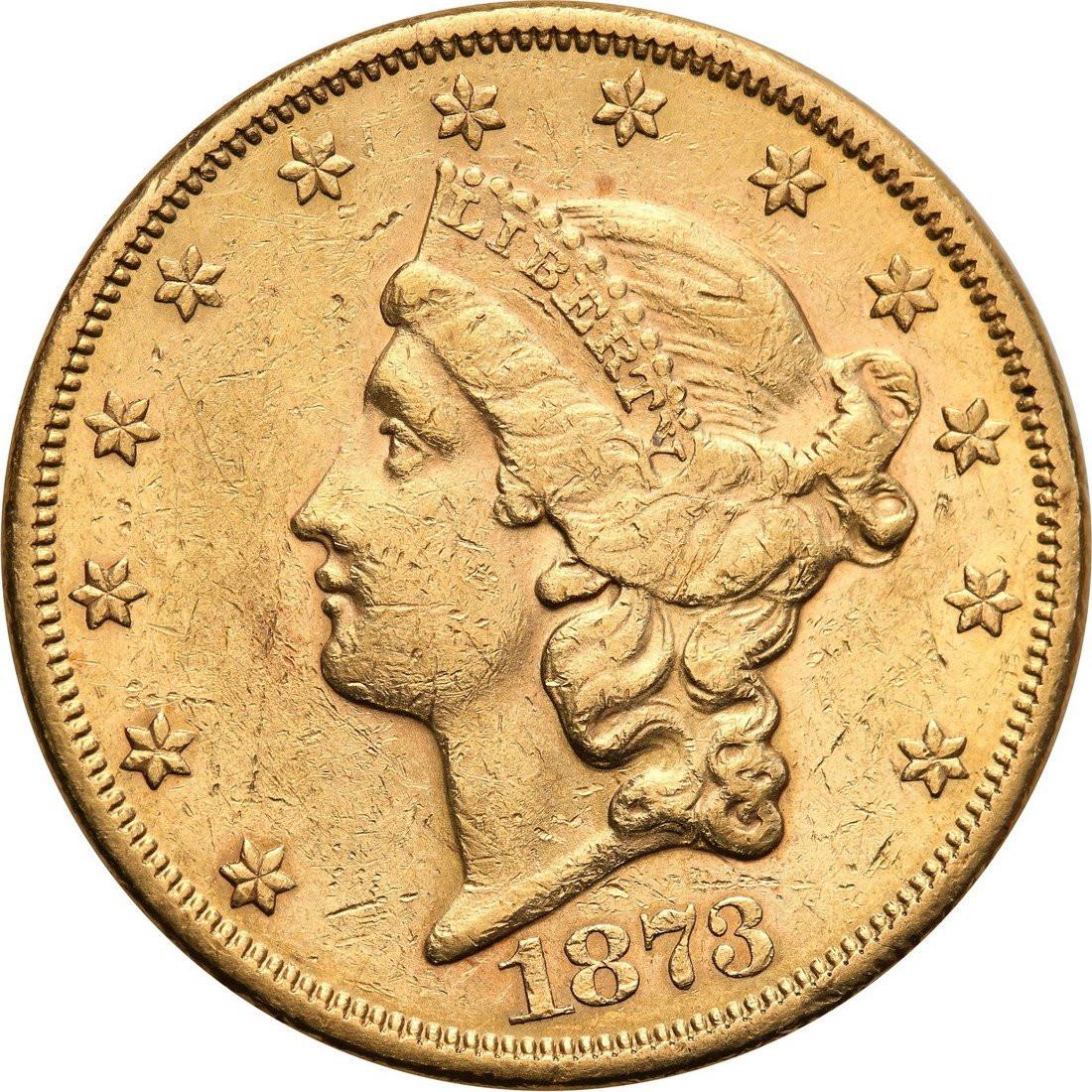 USA 20 dolarów 1873 San Francisco TWENTY D otwarta cyfra 3 st. 2-