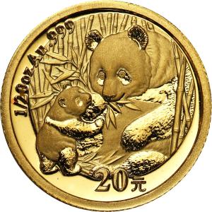 Chiny 20 Yuan 2005 Panda (1/20 uncji Au) st. L