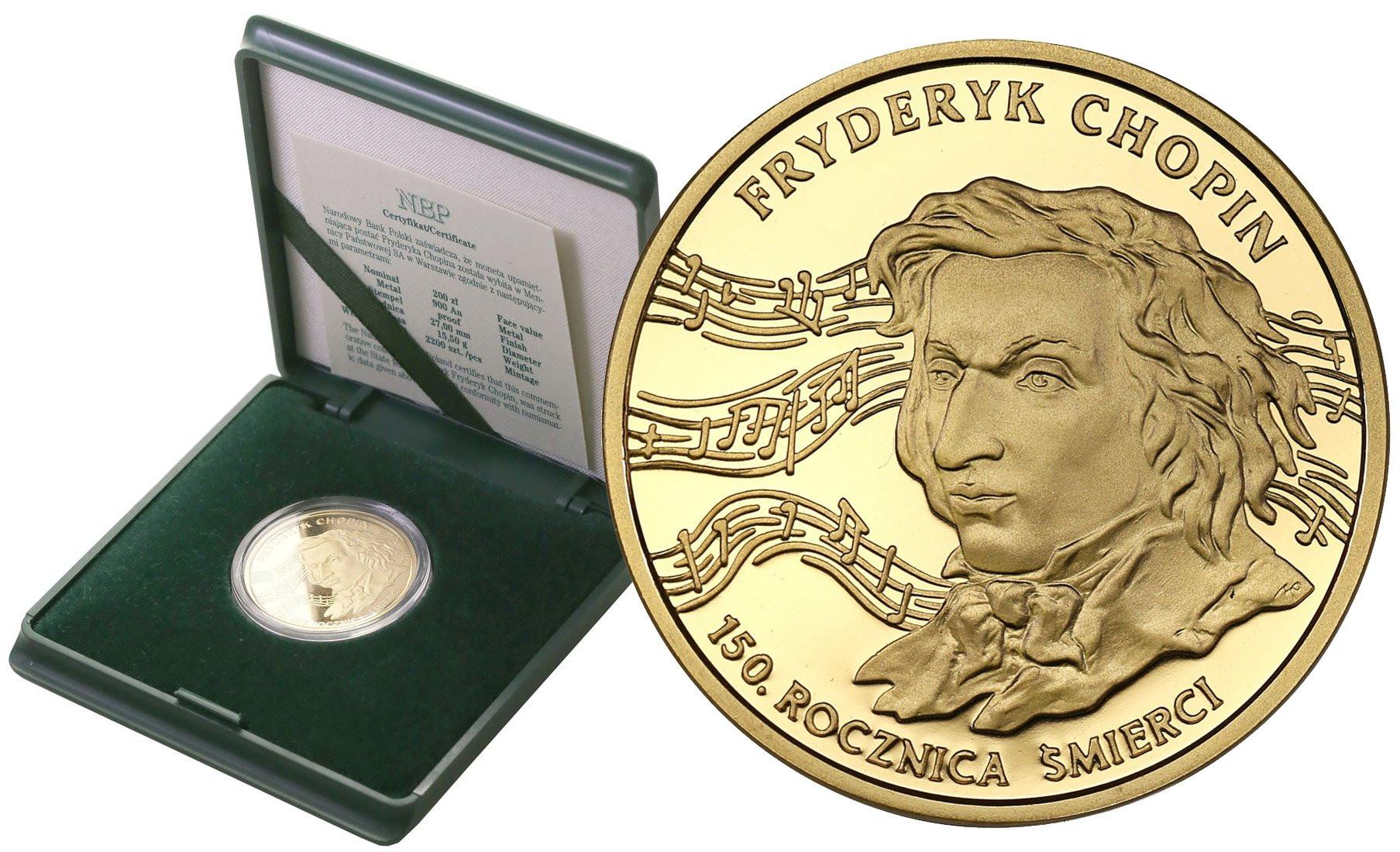 III RP 200 złotych 1999 Fryderyk Chopin - 150. Rocznica Śmierci st.L