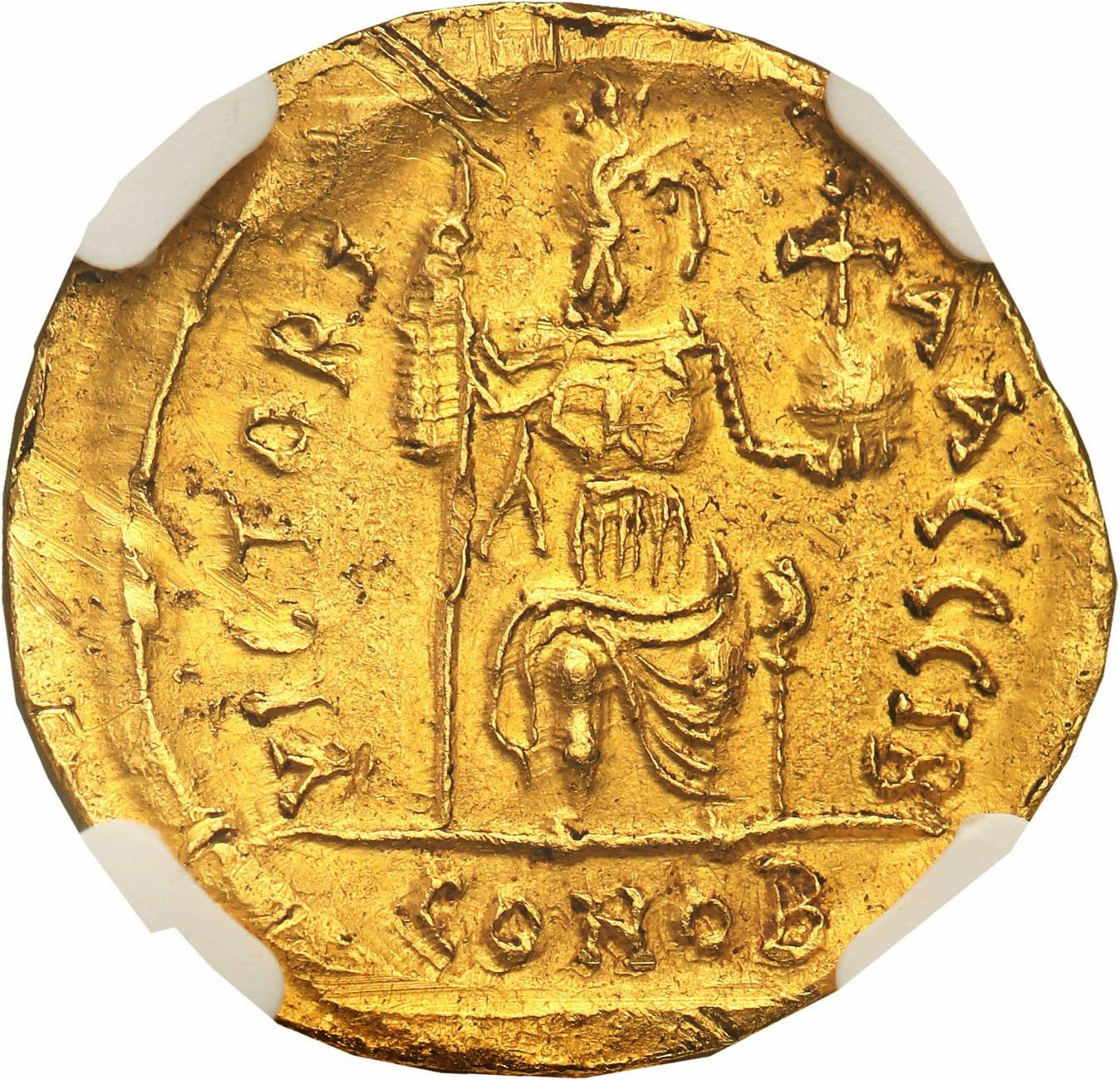 Bizancjum. Justin II (565-578). Solidus 567-578, Konstantynopol NGC AU 5/5 2/5