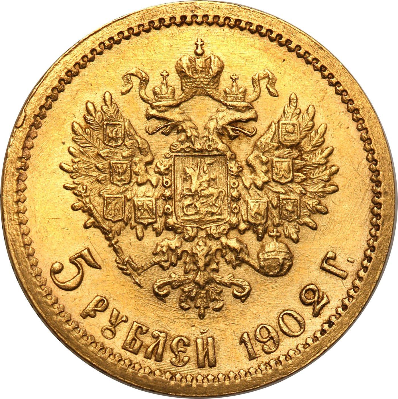 Rosja. Mikołaj II 5 rubli 1902 (AP), Petersburg st. 1