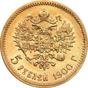 Rosja. Mikołaj II 5 rubli 1900 FZ, Petersburg st. 1