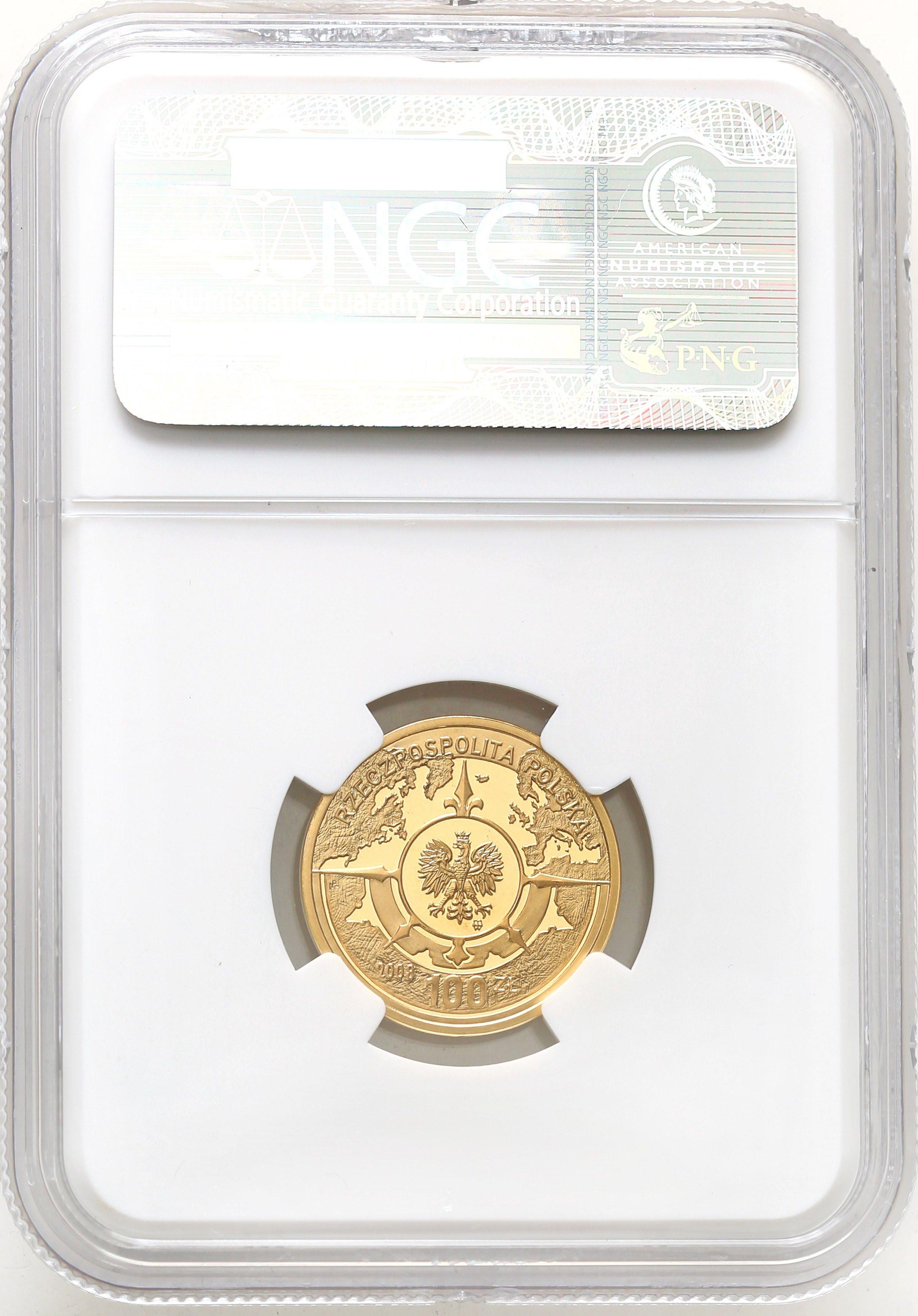 III RP. 100 złotych 2008 Osadnictwo w Ameryce NGC PF69 ULTRA CAMEO (2MAX)