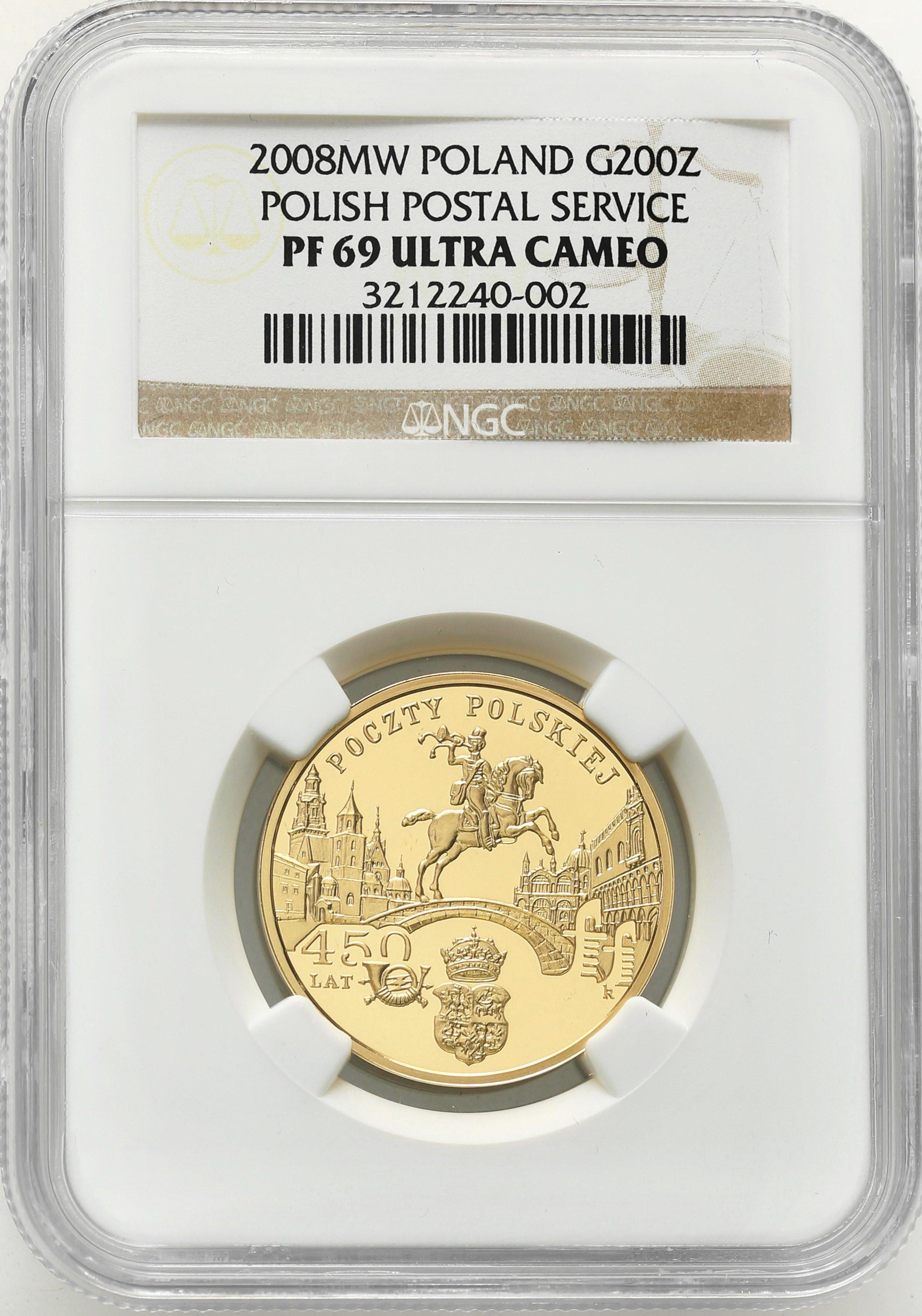III RP. 200 złotych 2008 Poczta Polska NGC PF69 ULTRA CAMEO (2MAX)