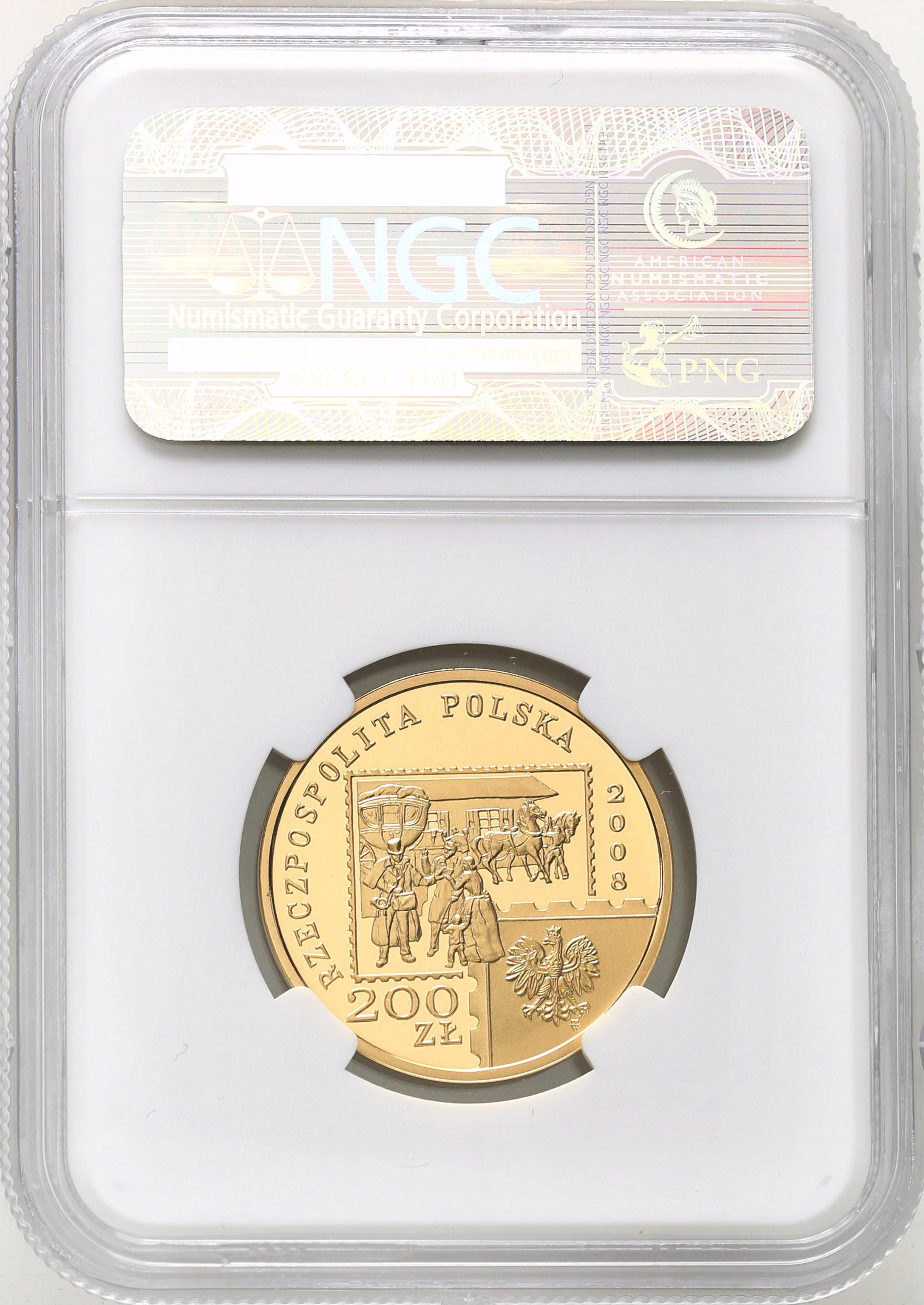 III RP. 200 złotych 2008 Poczta Polska NGC PF69 ULTRA CAMEO (2MAX)