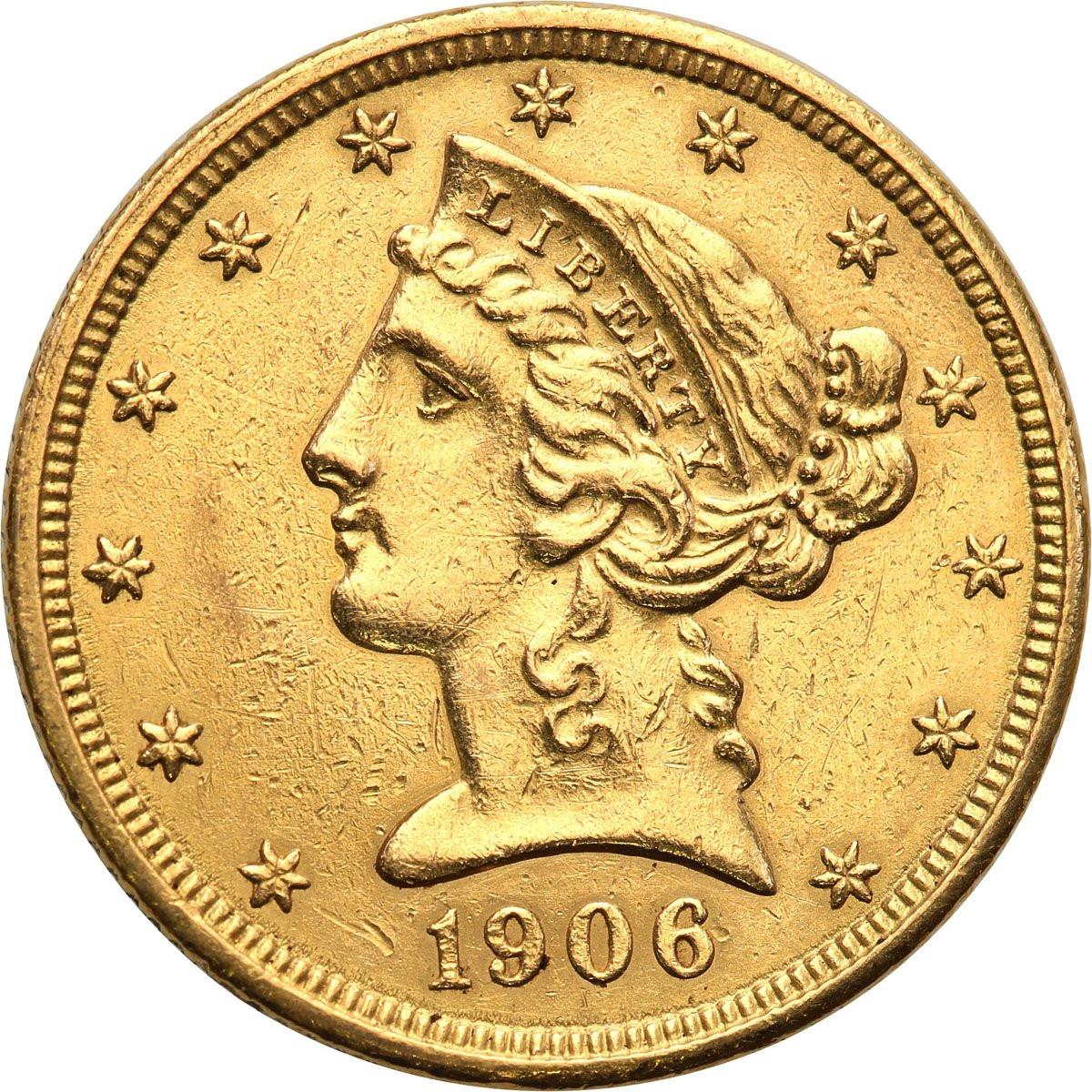 USA 5 dolarów 1906 Filadelfia st. 1-/2+