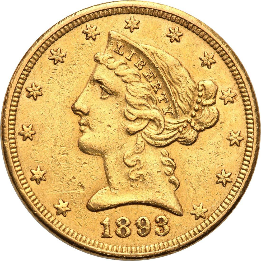 USA 5 dolarów 1893 Filadelfia st. 1-/2+