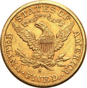 USA 5 dolarów 1887 S San Francisco st. 1-/2+