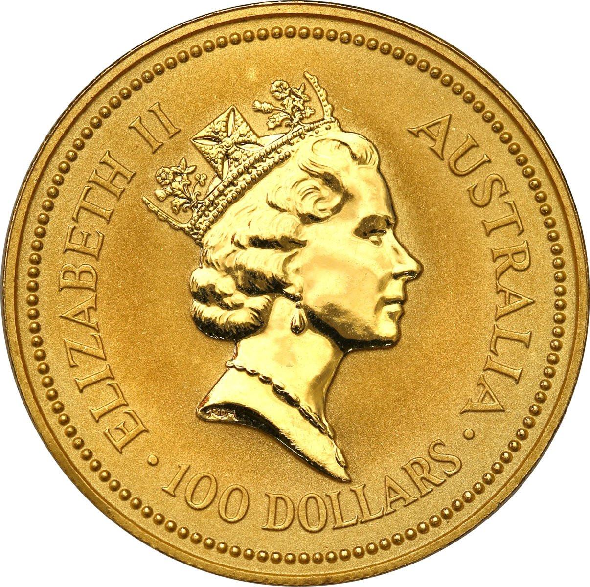 Australia. Elżbieta II 100 dolarów 1991 kangur ( 1 Oz Au uncja złota) st.L