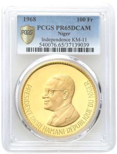 Niemcy. Prezydent Hamani Diori (1958-1974). 100 franków 1968 PCGS PR65 DCAM