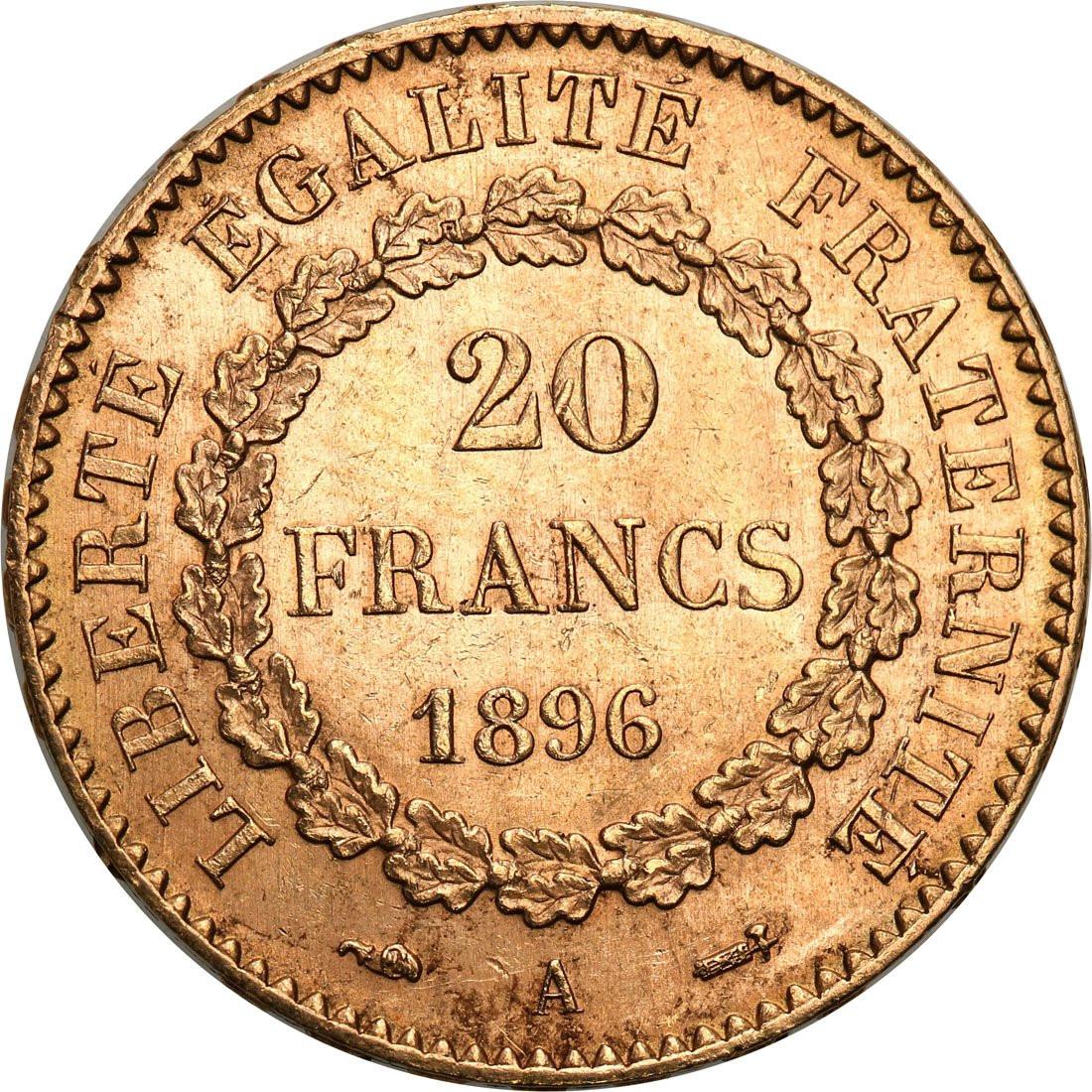 Francja III Republika. 20 franków 1896 A-Paryż - ANIOŁ