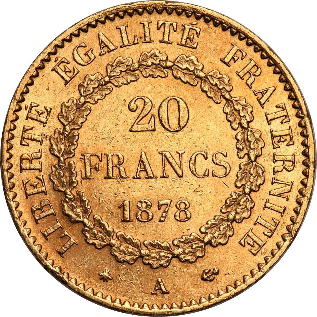 Francja III Republika. 20 franków 1878 A-Paryż - ANIOŁ
