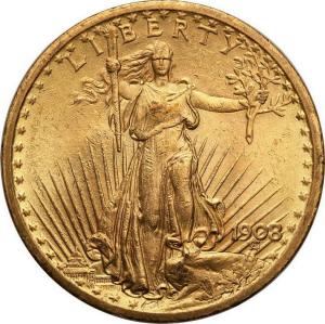USA. 20 $ dolarów St. Gaudens 1908 NO MOTTO