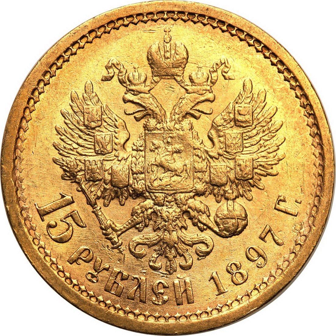 Rosja. Mikołaj II. 15 rubli 1897 СПБ АГ, Petersburg, typ II