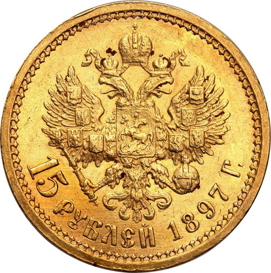 Rosja. Mikołaj II. 15 rubli 1897 СПБ АГ, Petersburg, typ II