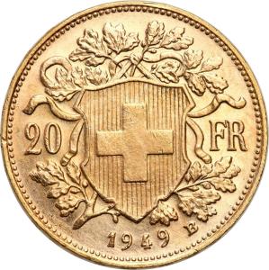Szwajcaria. Helvetia 20 franków 1949