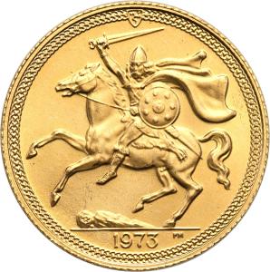 Isle of Man. Elżbieta II. 1 suweren (funt) 1973 – Złoto