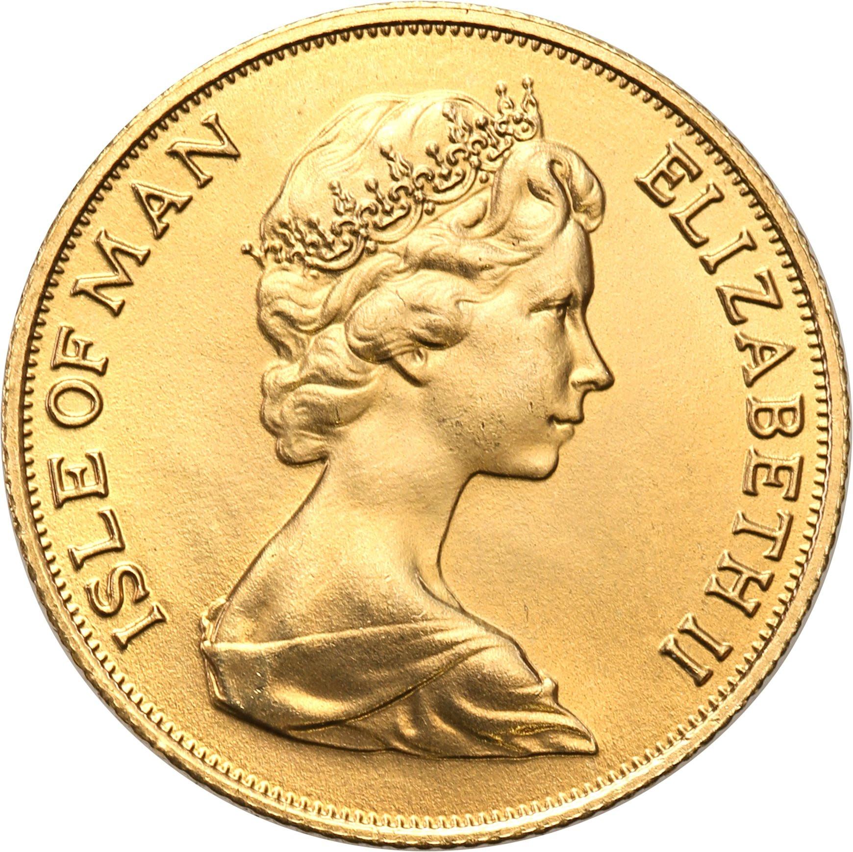 Isle of Man. Elżbieta II. 1 suweren (funt) 1973 – Złoto