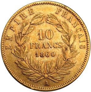 Francja. Napoleon III. 10 franków 1860 A st. 3+