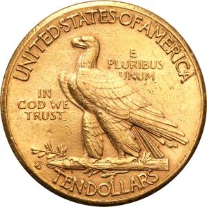 USA. 10  $ dolarów Indianin 1910 D Denver st.2+