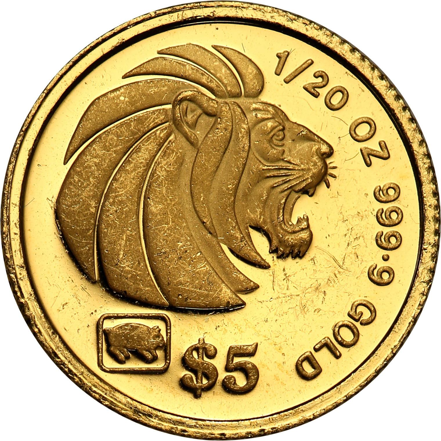 Singapur 5 dolarów 1995 st. L – 1/20 Uncji złota