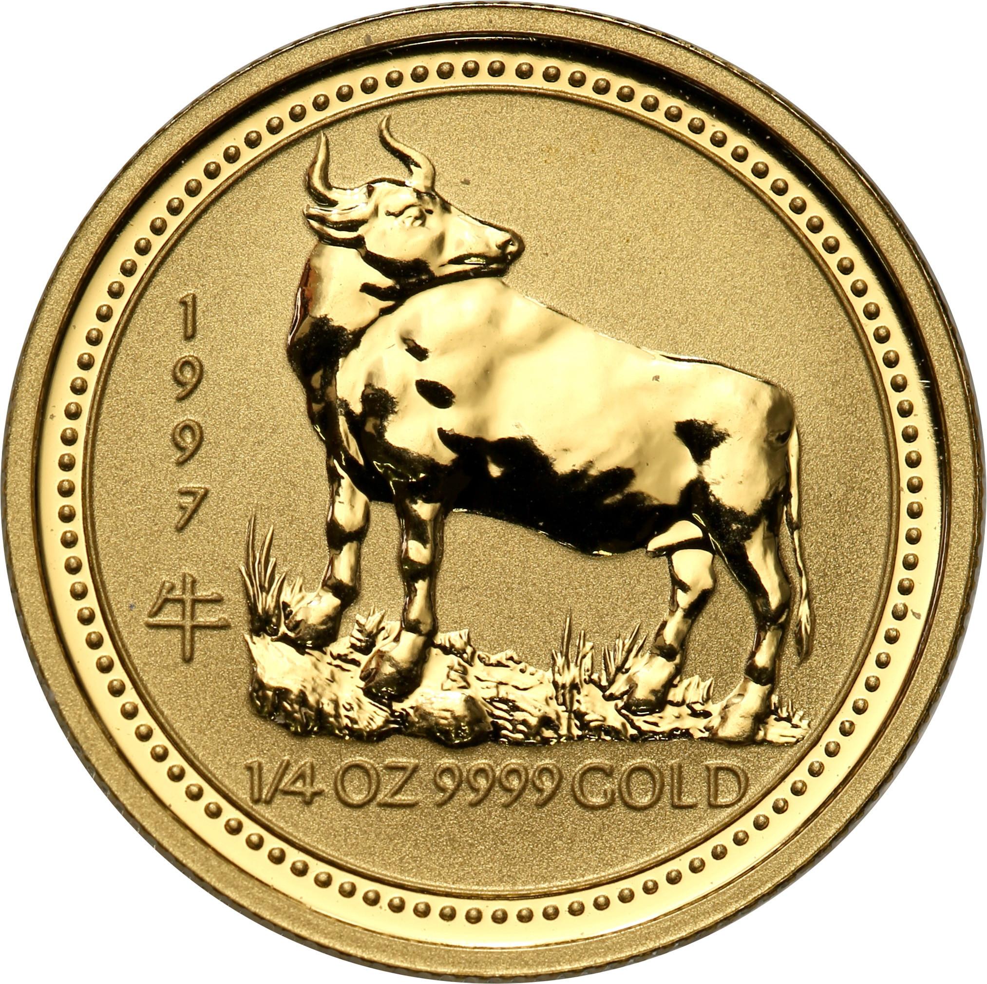 Australia. Elżbieta II 25 Dolarów 1997 Wół st.L – 1/4 uncji złota