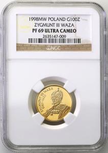 III RP. 100 złotych 1998 Zygmunt III Waza NGC PF69 ULTRA CAMEO (2 MAX)
