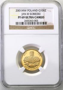 III RP. 100 złotych 2001 Jan III Sobieski NGC PF69 ULTRA CAMEO (2 MAX)