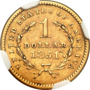 USA. 1 dolar 1851 typ I, Philadelphia NGC AU53