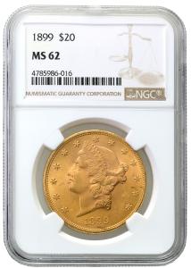 USA. 20 dolarów Liberty 1899 Filadelfia NGC MS62