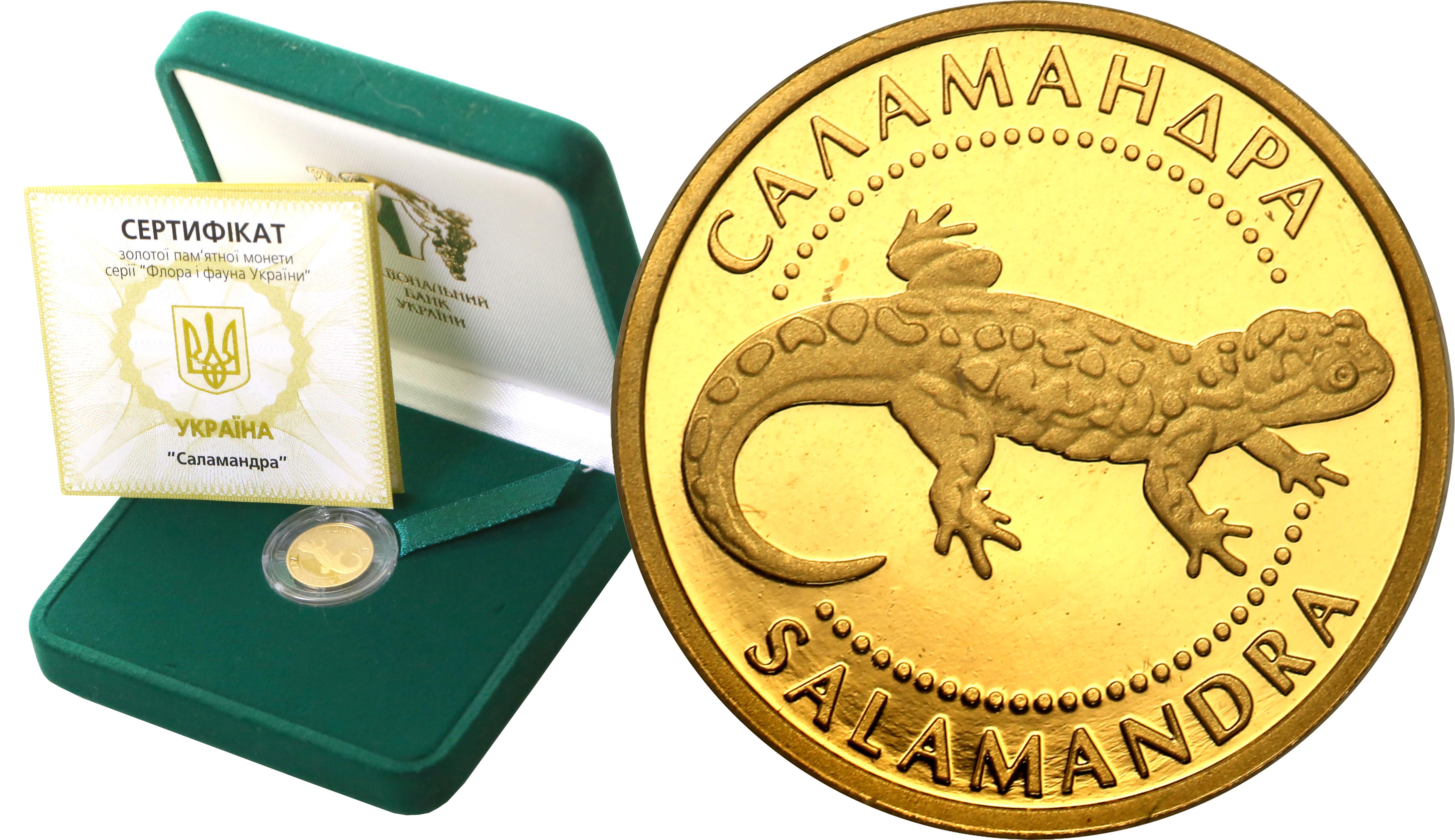 Ukraina 2 hrywny 2003 Salamandra 1/25 uncji czystego złota st. L