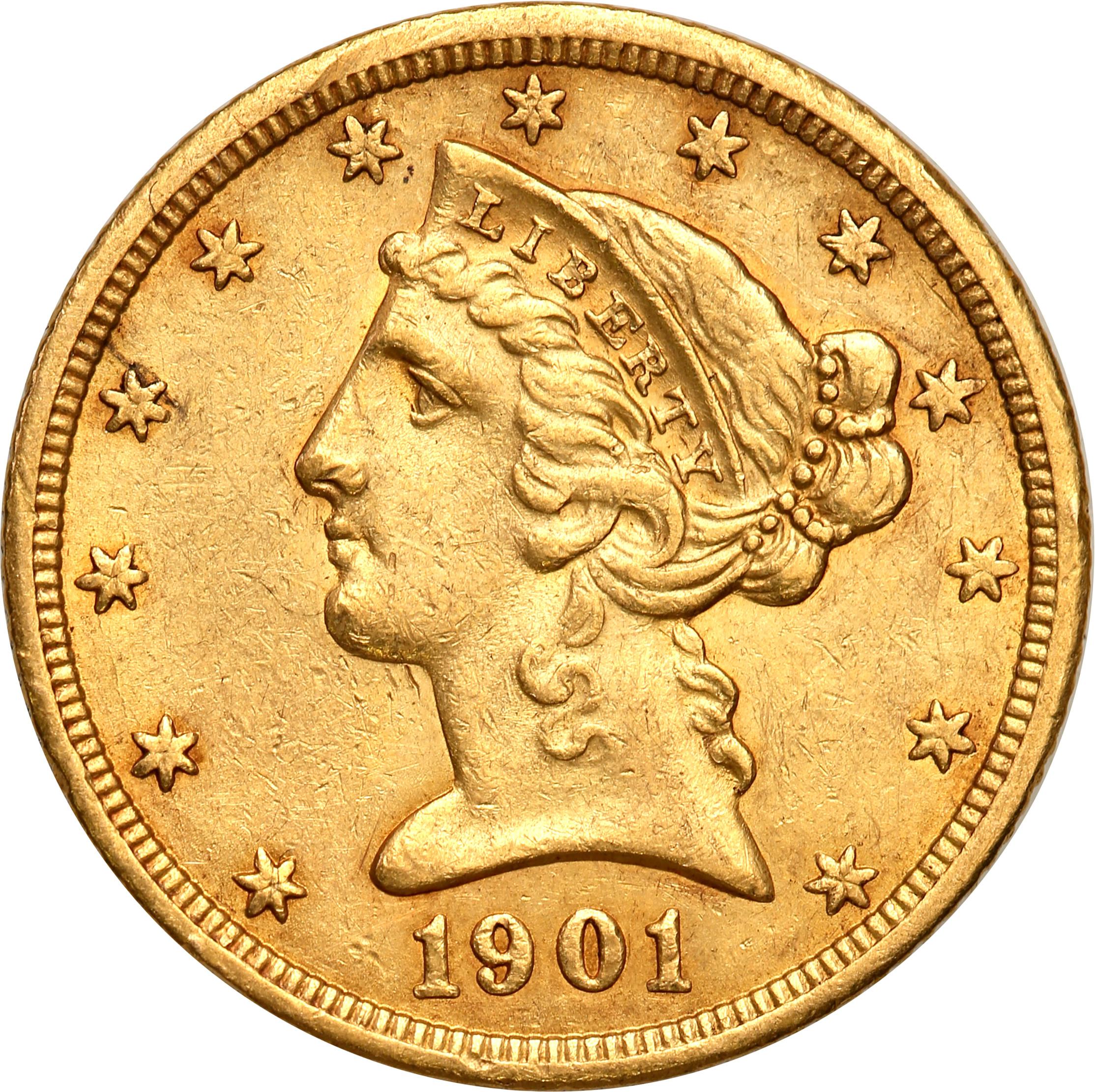 USA 5 dolarów Liberty 1901 S San Francisco st.2
