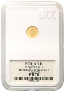 Polska III RP 25 złotych 2011 Beatyfikacja Jana Pawła II Grading PR70