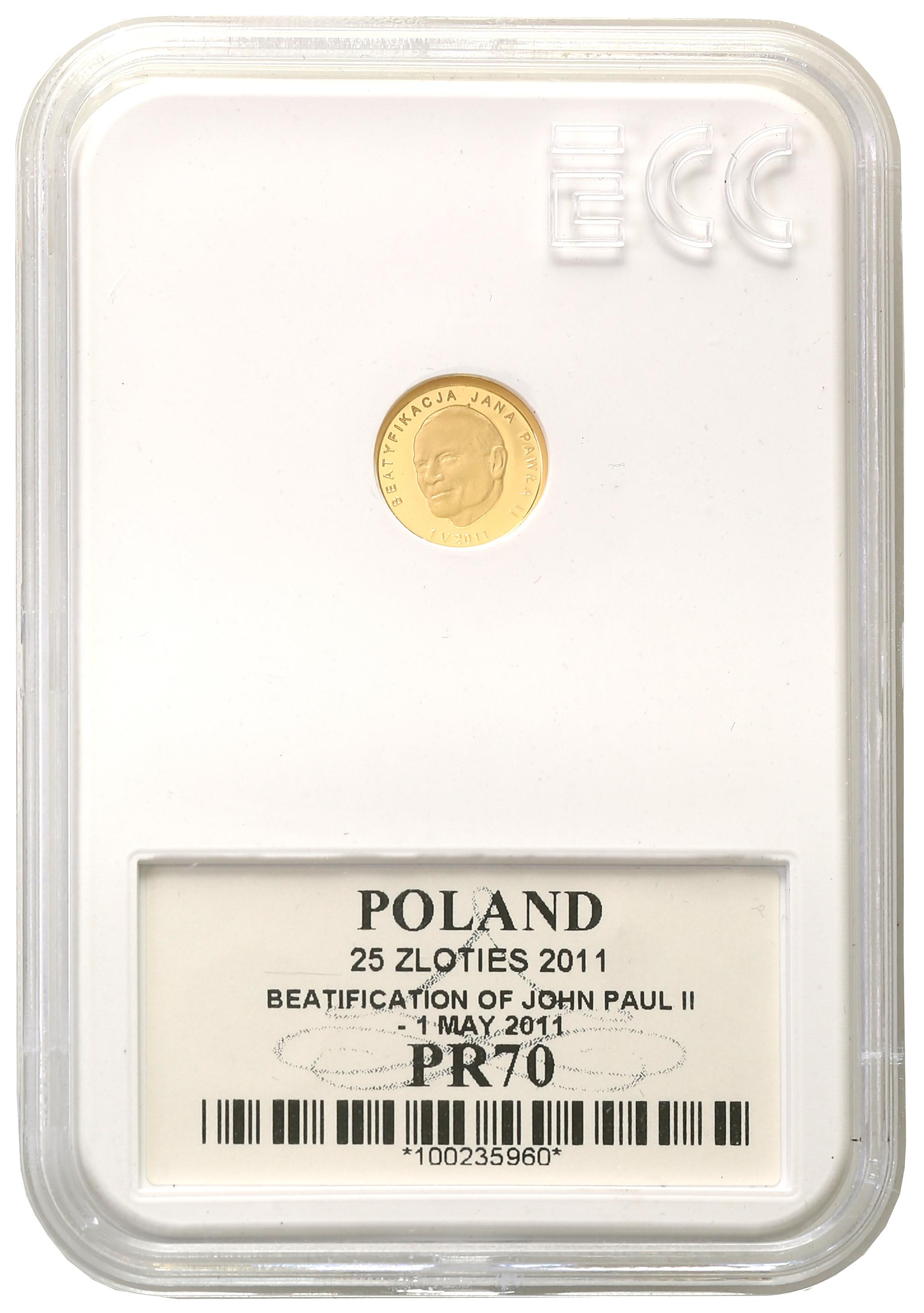 Polska III RP 25 złotych 2011 Beatyfikacja Jana Pawła II Grading PR70