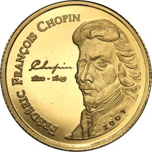 Wybrzeże Kości Słoniowej. 1500 franków 2007 Fryderyk Chopin st.L